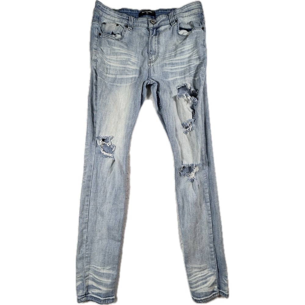 Sa'renade Jeans Mens 34 Light Wash Distressed Ripped Moto Biker Stretch Denim